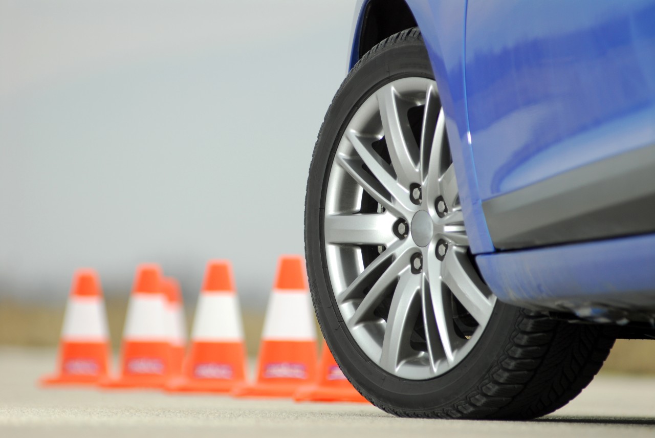sport wheel photographed with cones