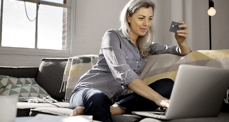 Woman banking at home
