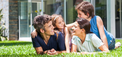 Family on lawn
