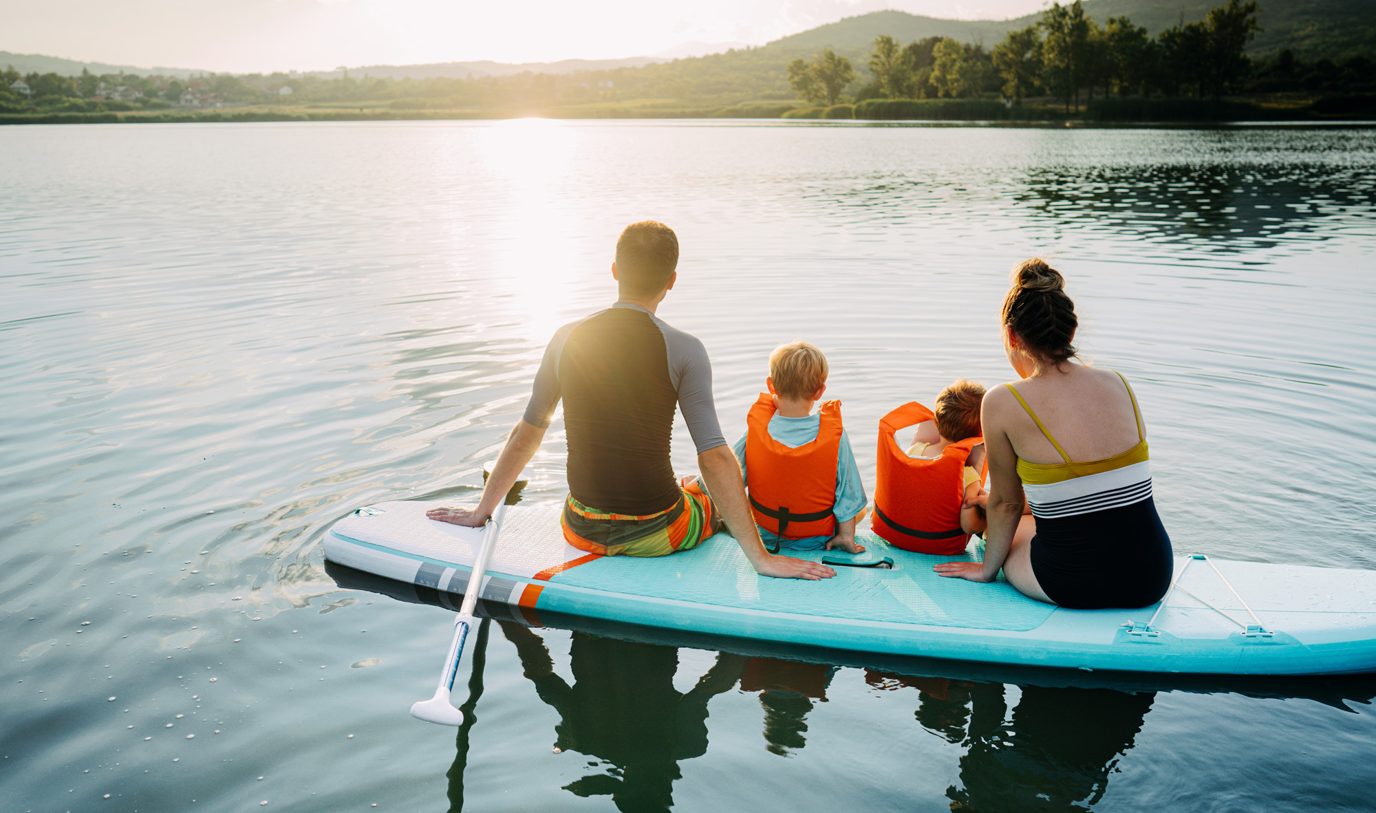 family on a lake